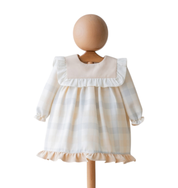 Girls Blue Beige Plaid Dress